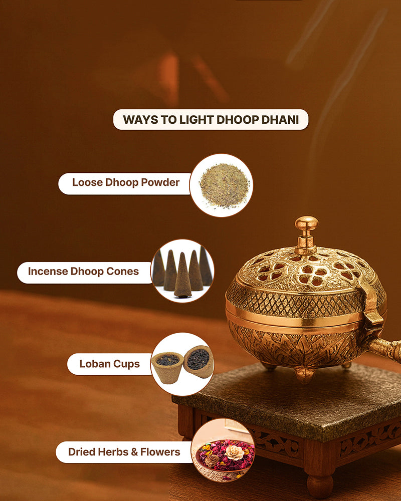 Decorative Brass Dhoopdani for Aarti, Meditation, and Home Temple Aromatic Rituals