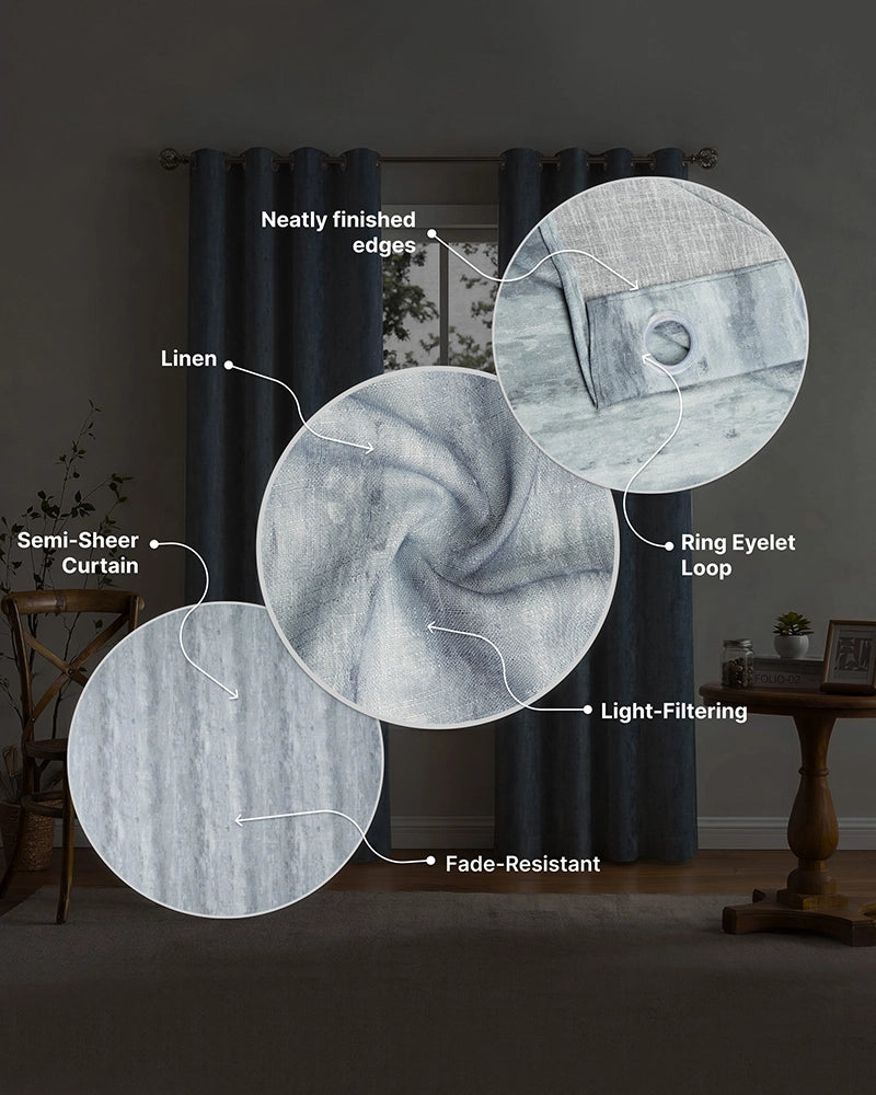 Designer Linen Door Curtain with Eyelet Header (Blue, 7 ft)