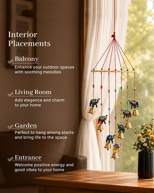 Rajasthani Handmade Wind Chime with Elephant & Colorful Bells for Home Decor