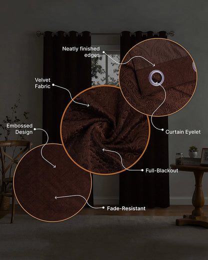 Velvet Eyelet Door Curtain (Brown, Textured, 7 ft)