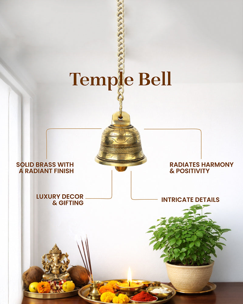 Decorative Brass Hanging Bell Ghanti for Mandir and Pooja Room