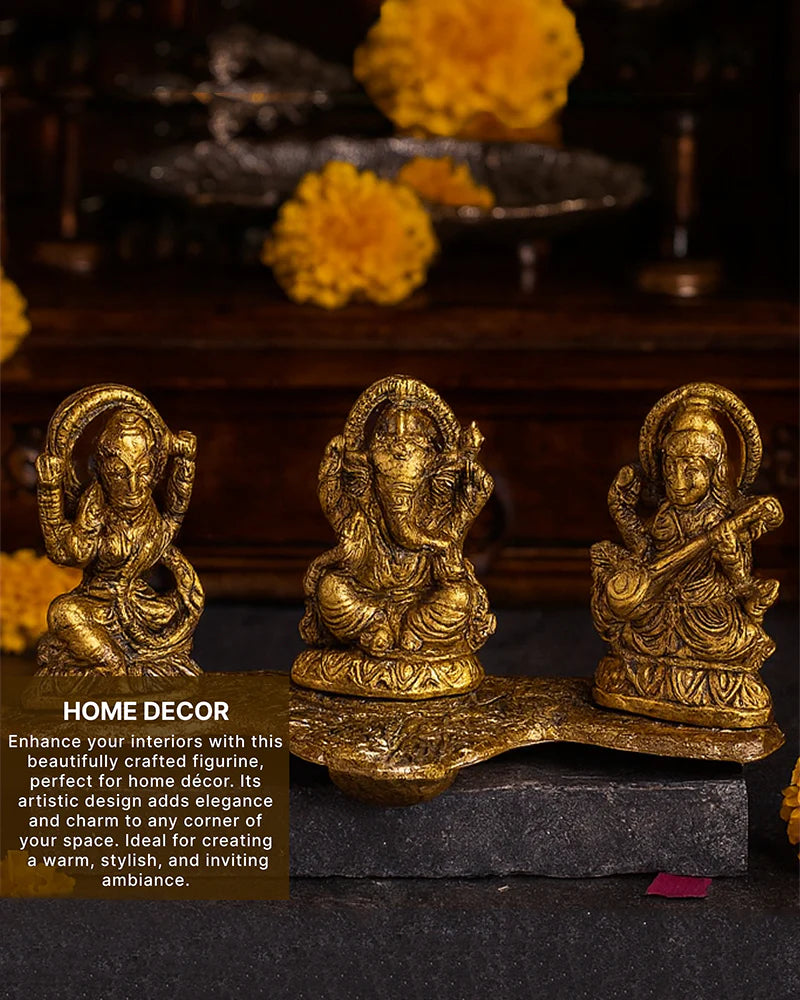 Lakshmi Ganesh Saraswati Pooja Idol, Decorative God Murti for Home