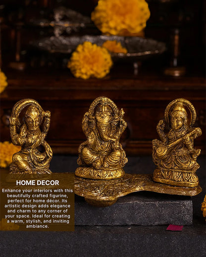 Lakshmi Ganesh Saraswati Pooja Idol, Decorative God Murti for Home