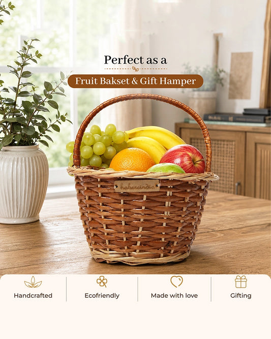 Handcrafted Wicker Round Basket for Fruits, Flowers, and Home Storage