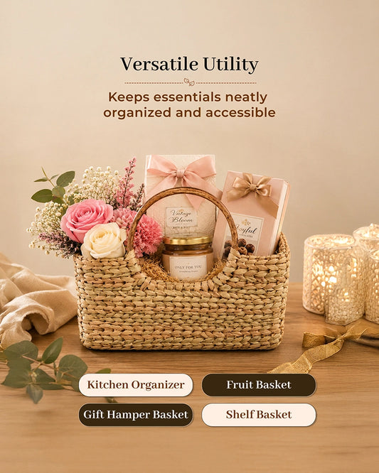 Handcrafted Cane Handle Seagrass Fruit Hamper Basket for Home Storage and Gifting