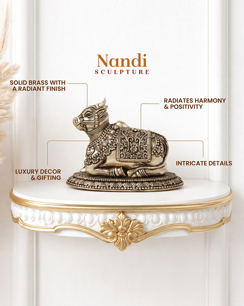Elegant Pure Brass Nandi Idol for Worship, Blessings, and Home Decor