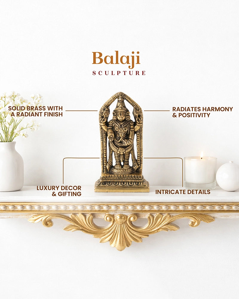 Brass Balaji Idol with Antique Finish for Pooja Room and Home Decor