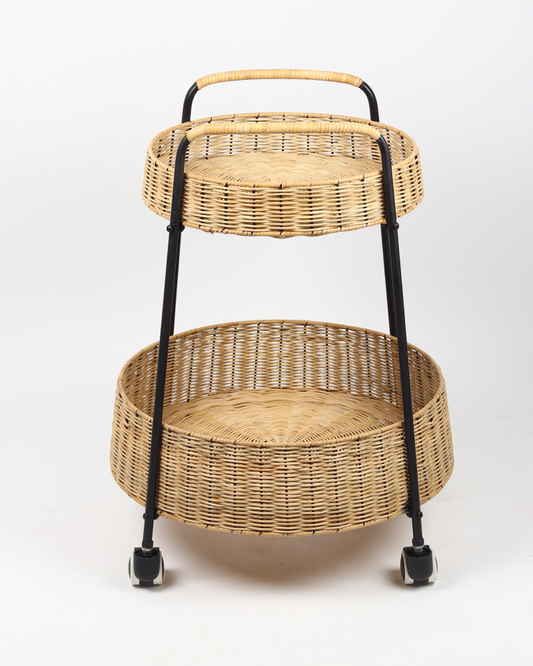 Handcrafted Rattan Trolley for Fruits and Vegetables – Home & Kitchen Use