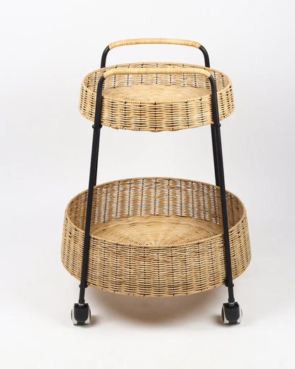Handcrafted Rattan Trolley for Fruits and Vegetables – Home & Kitchen Use