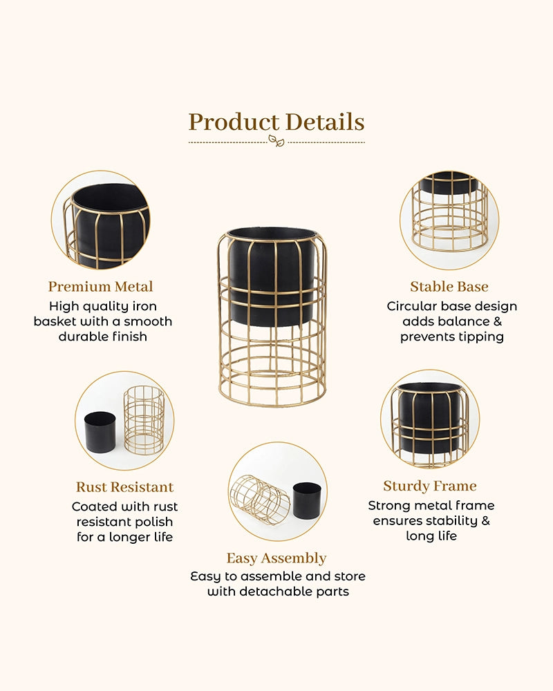 Decorative Metal Plant Pot with Stand for Home & Balcony Garden