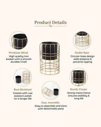 Decorative Metal Plant Pot with Stand for Home & Balcony Garden
