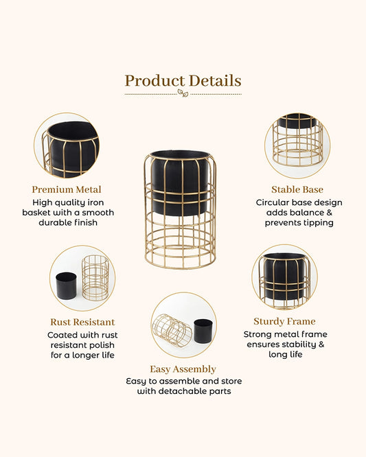 Decorative Metal Plant Pot with Stand for Home & Balcony Garden