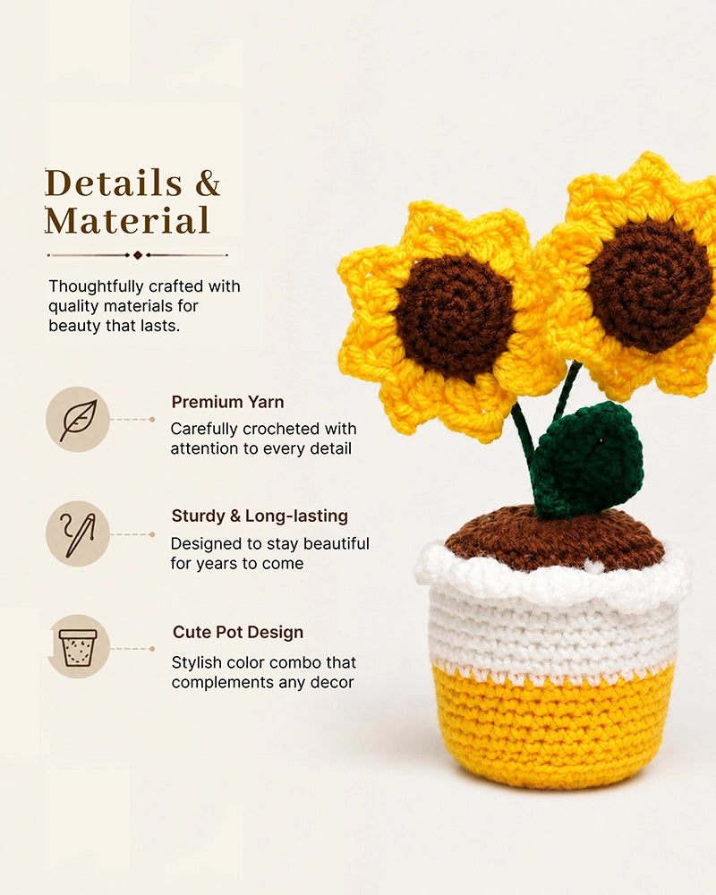 Handmade Crochet Sunflower Pot Artificial Plant Decor