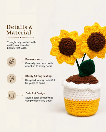 Handmade Crochet Sunflower Pot Artificial Plant Decor