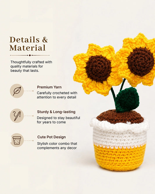 Handmade Crochet Sunflower Pot Artificial Plant Decor