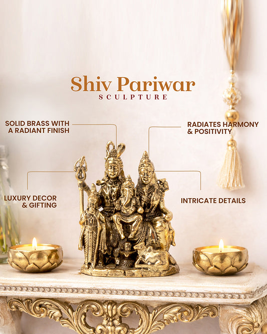 Traditional Lord Shiva Parivar Brass Showpiece for Pooja Needs and Gifting