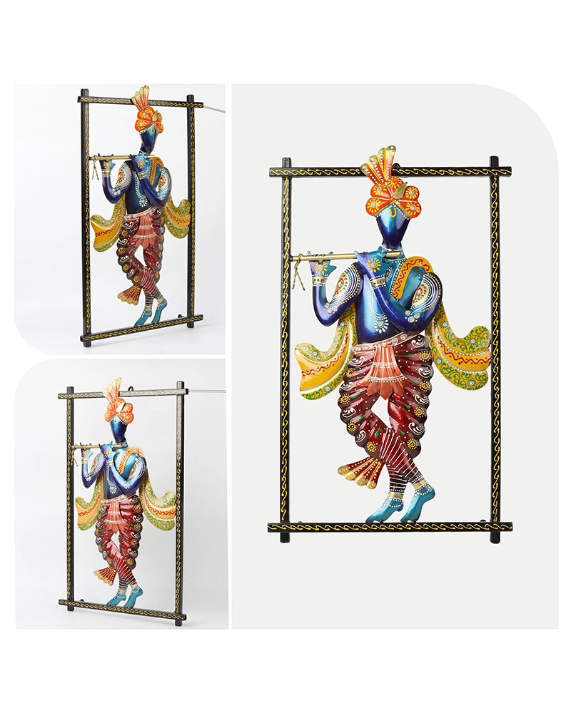 Handcrafted Metal Krishna Flute Playing Wall Hanging Showpiece
