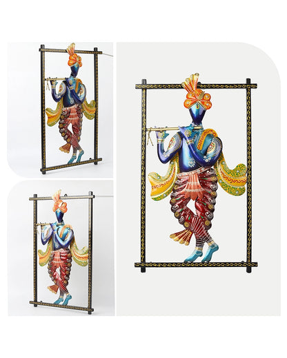 Handcrafted Metal Krishna Flute Playing Wall Hanging Showpiece