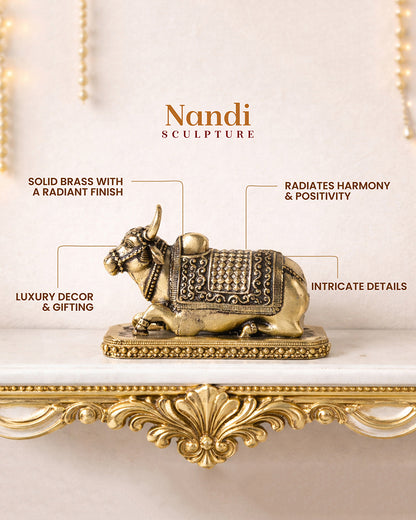 Elegant Nandi Brass Idol for Festivals, Home Temple, and Spiritual Spaces