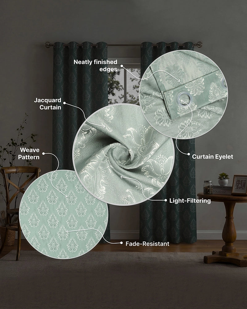 Modern Jacquard Door Curtain in Eyelet Style (Blue, 7 ft)