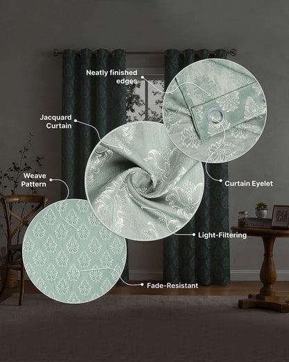 Modern Jacquard Door Curtain in Eyelet Style (Blue, 7 ft)
