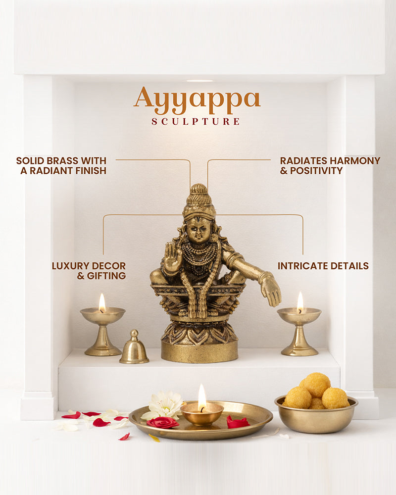 Auspicious Ayyappa Swamy Brass Idol for Pooja Needs and Spiritual Corners