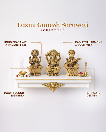 Pure Brass Laxmi Ganesh Sarasvati Idol Set for Home Pooja