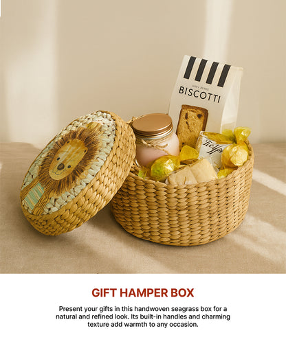 Storage Box with Lid | Round Gift Box | Seagrass Organiser Boxes