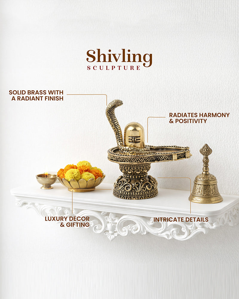 Brass Shivling with Naga Snake Idol Perfect for Pooja and Gifting