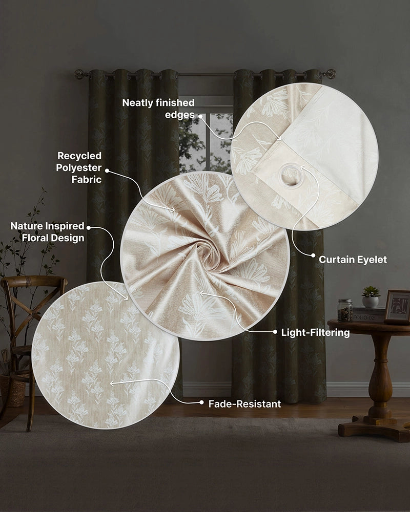Modern Polyester Door Curtain with Eyelets (Cream, 7 ft)
