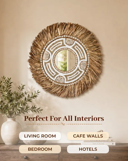 Sustainable Beaded Grass Tribal Geometric Wall Mirror