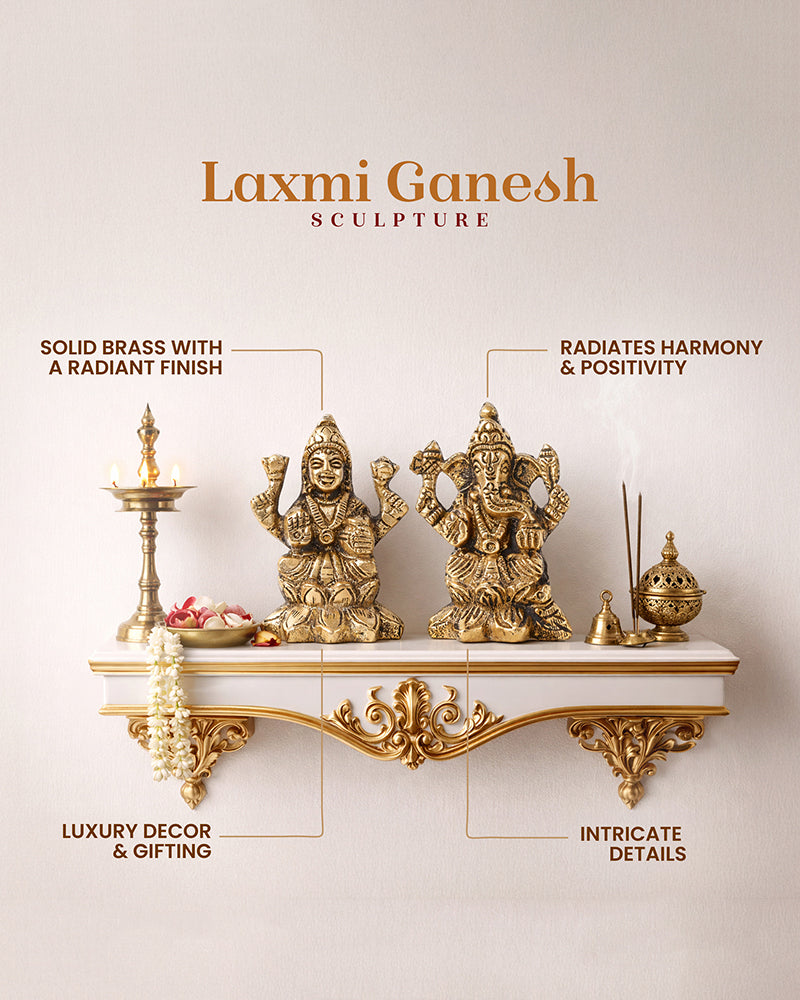 Pure Brass Laxmi Ganesh Idol for Home Temple and Decoration