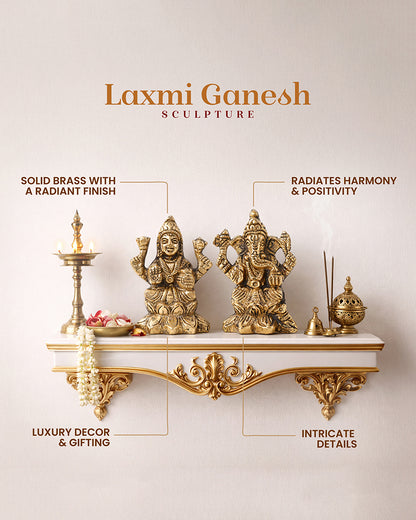 Pure Brass Laxmi Ganesh Idol for Home Temple and Decoration