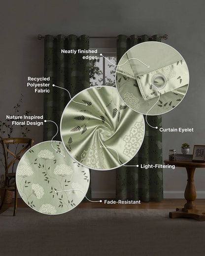 Elegant Polyester Door Curtain with Eyelets (Green, 7 ft)