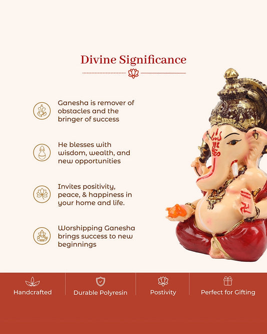 Polyresin Lord Ganesha Murti Multicolor Figurine Showpiece for Home Temple