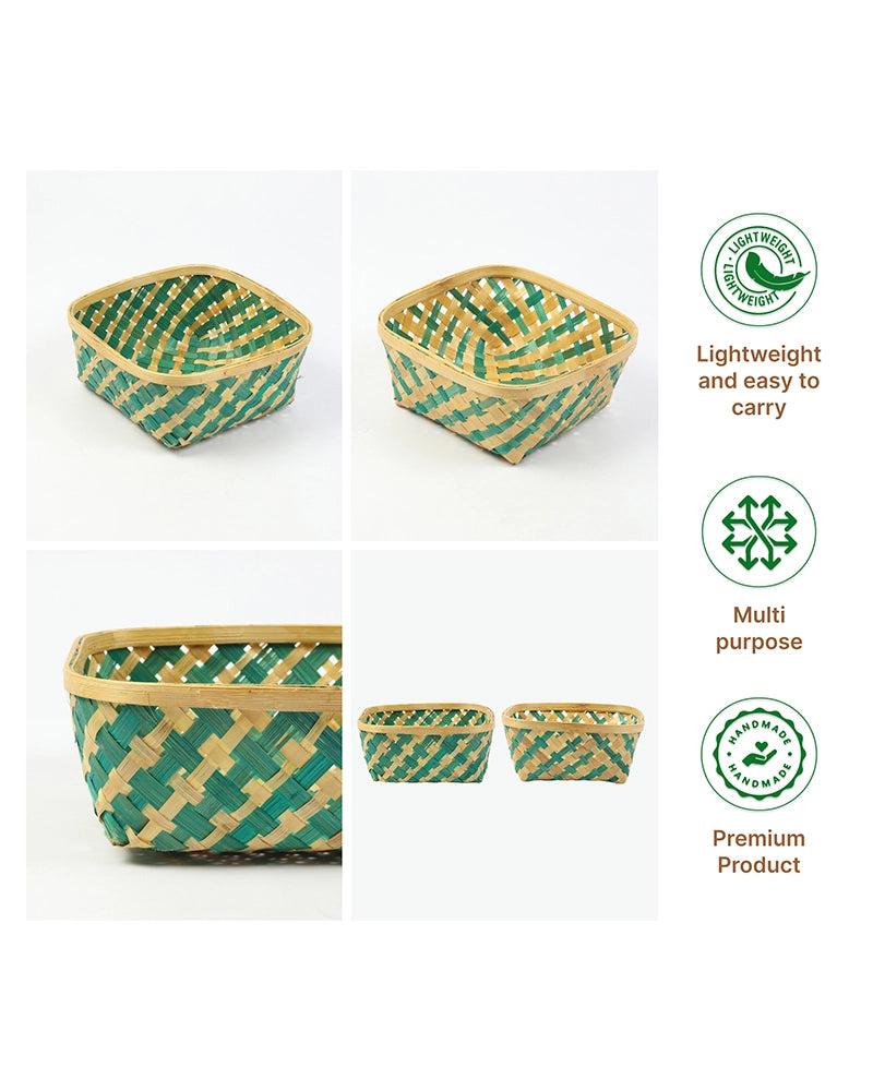 Bamboo Basket for Organizing Home, Kitchen, and Gift Hampers (Set of 2)