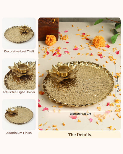 Premium Lotus Pooja Thali with Tea Light Holder for Festive Pooja & Gifting