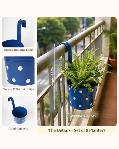 Metal Rail Hanging Plant Stand Set of 5 for Balcony Garden