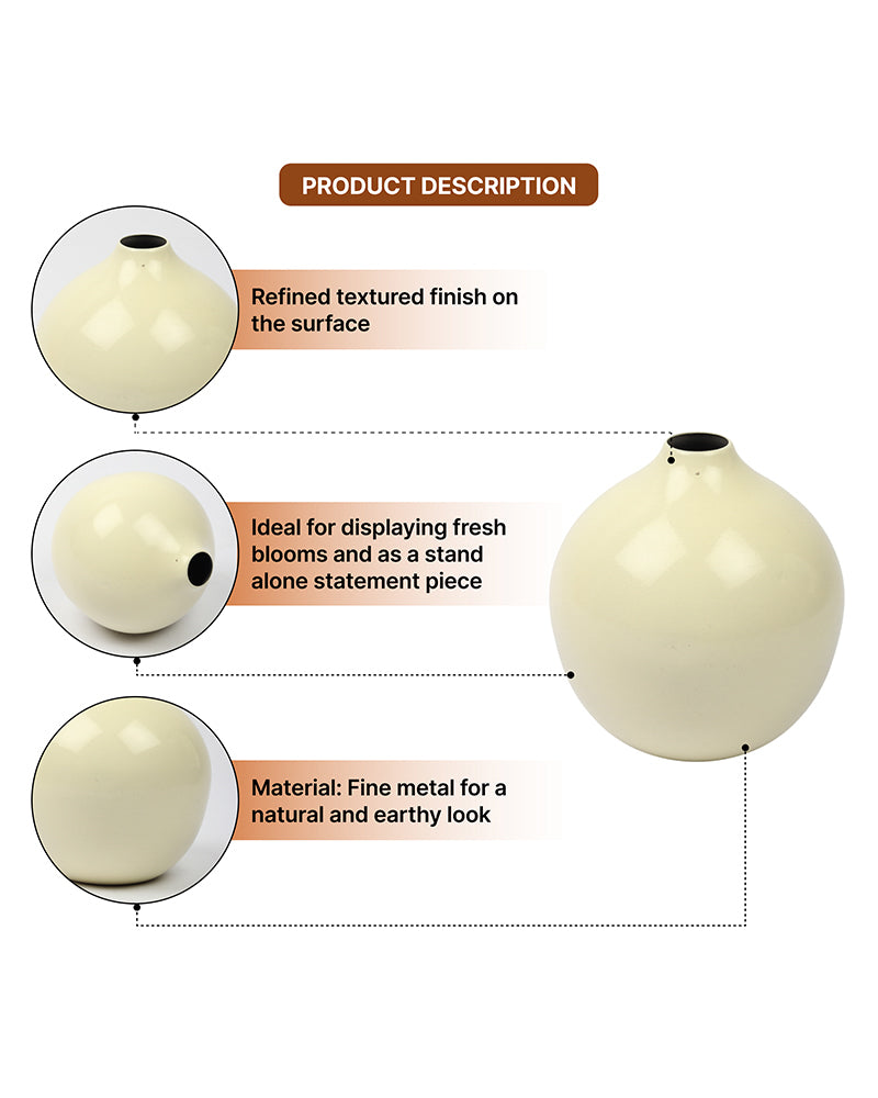 Decorative Metal Vase for Living Room Shelf Console and Table Centerpiece