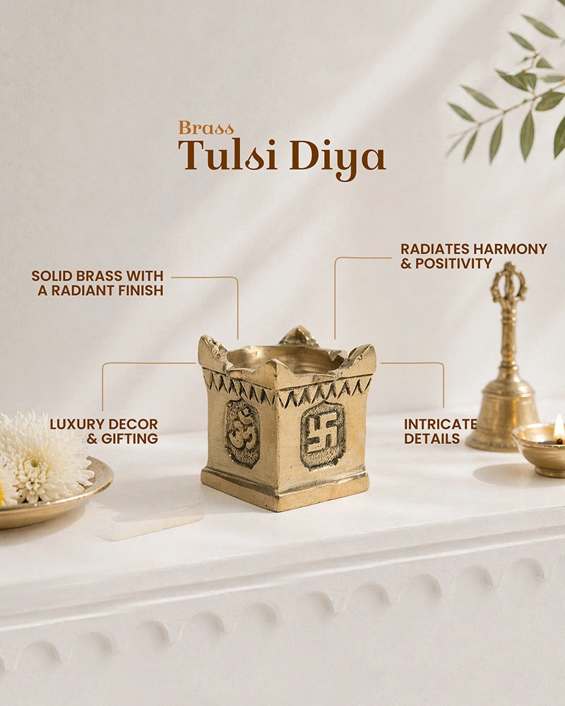 Brass Swastik Tulsi Diya for Home Pooja & Diwali Home Decoration
