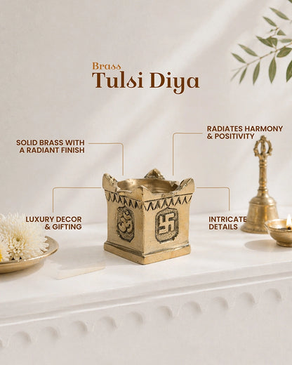 Brass Swastik Tulsi Diya for Home Pooja & Diwali Home Decoration