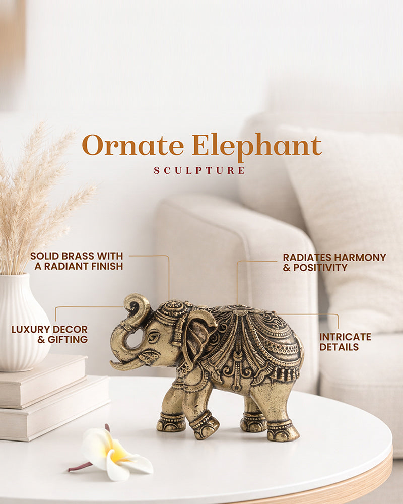 Decorative Brass Elephant Figurine Showpiece for Shelves and Altars