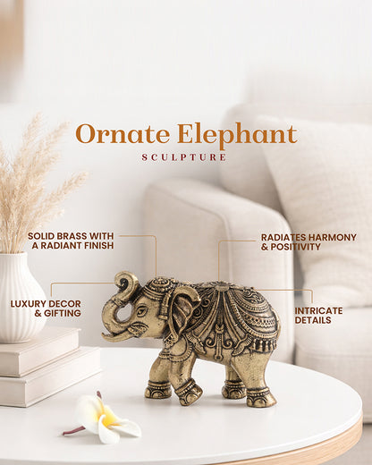 Decorative Brass Elephant Figurine Showpiece for Shelves and Altars