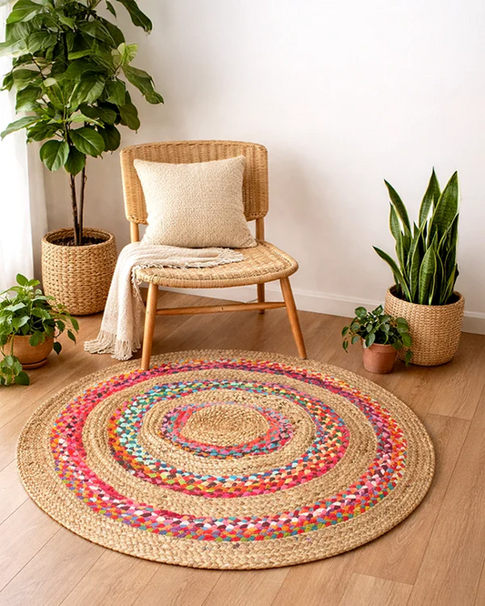 Natural Round Jute Carpet For Dining Room