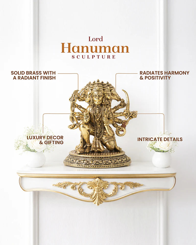 Panchmukhi Hanuman Brass Idol Figurine for Devotion and Daily Worship