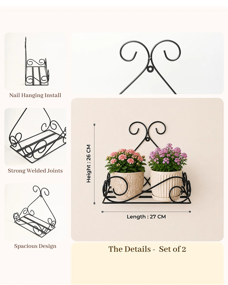Wall Mounted Metal Plant Pot Stand for Balcony, Set of 2