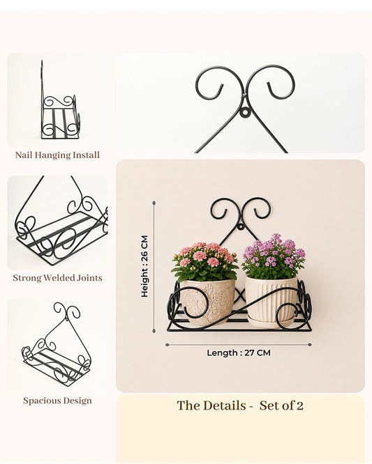 Wall Mounted Metal Plant Pot Stand for Balcony, Set of 2
