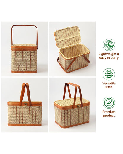 Bamboo Picnic Basket, Lunch Bag for Office and Travel