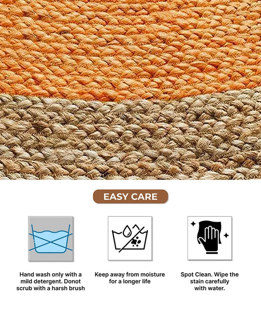 Handcrafted Yellow Round Jute Carpet For Living Room
