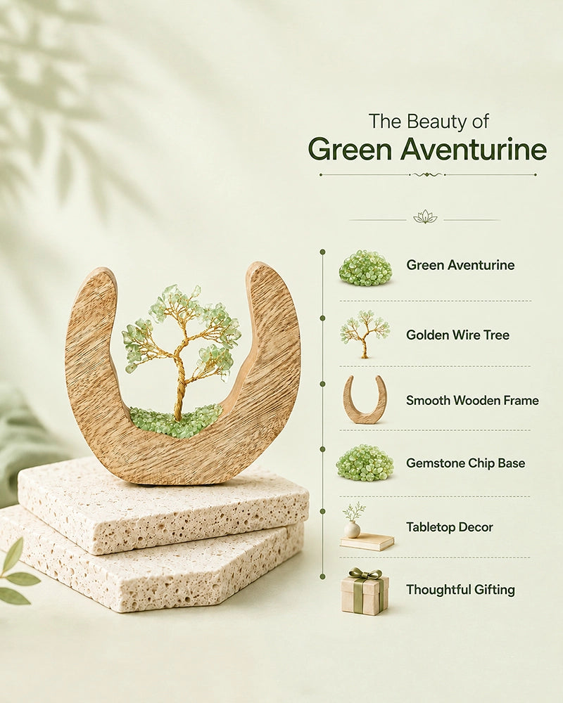 Green Aventurine Feng Shui Tree with Golden Wire